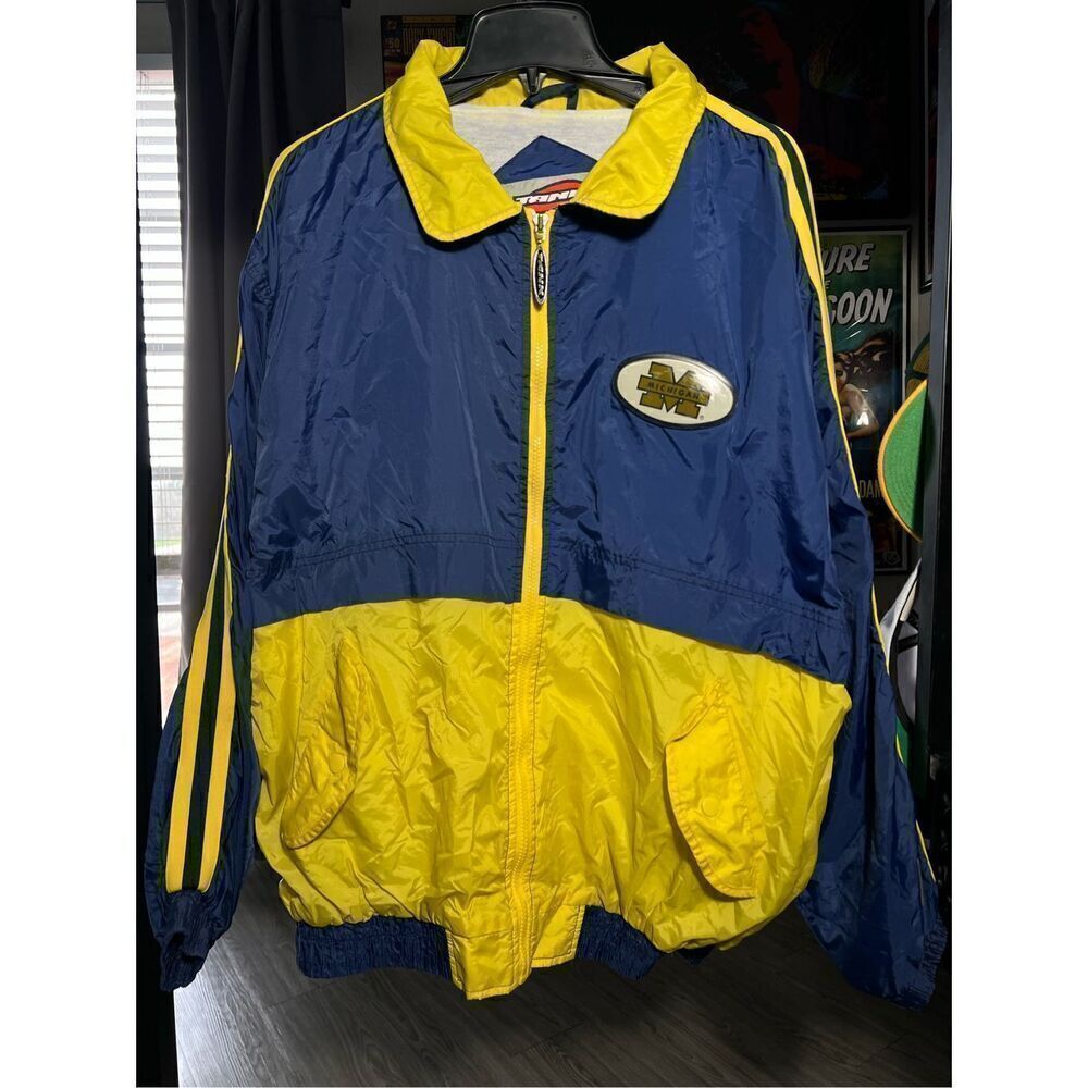 Vintage Y2K University Of Michigan Striped Windbreaker Jacket